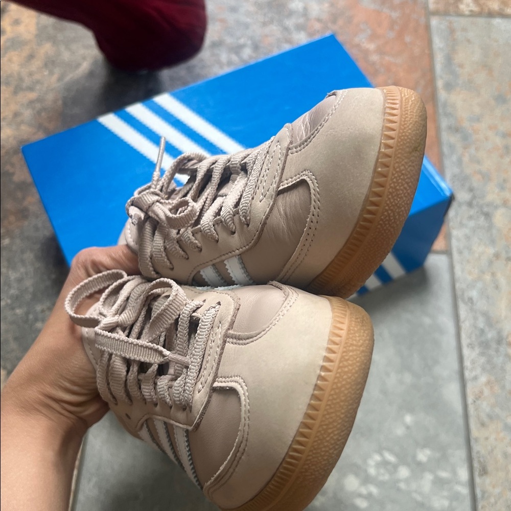 adidas Beige/Tan Samba Style Leather Sneakers - Picture 4 of 6